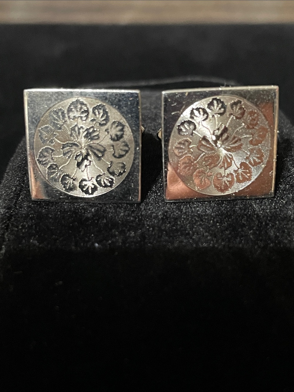 Swank Sterling Silver Floral Engraved Square Cufflinks -